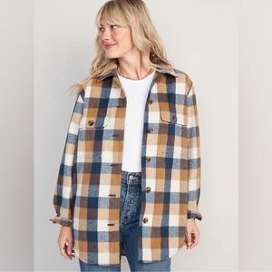 Old Navy Blue Tan White Plaid Utility Shacket Jacket Gorpcore Cabincore Size M